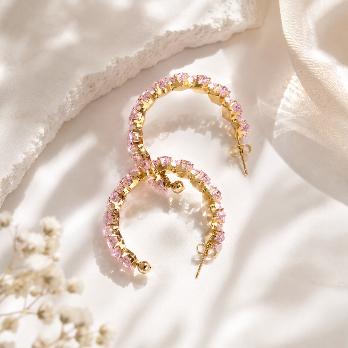 Pink Stone Hoop Earrings – product image 3