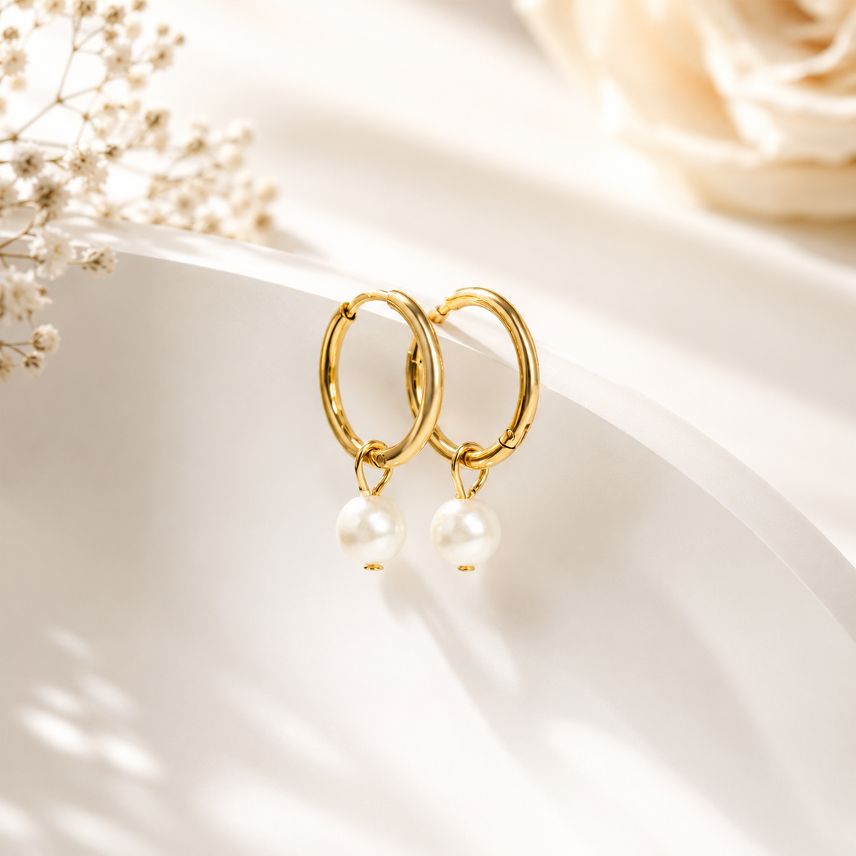 Pearl Huggie Hoop Earrings – product image 6