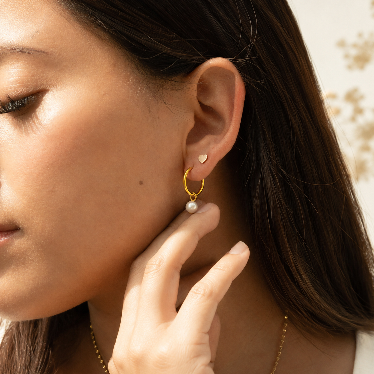 Pearl Huggie Hoop Earrings – product image 3