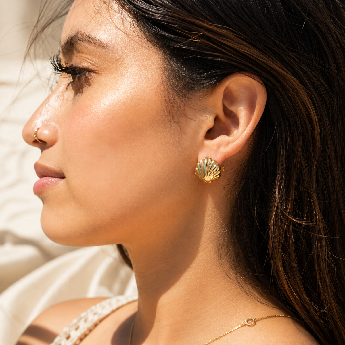 Shell Huggie Earrings – product image 3
