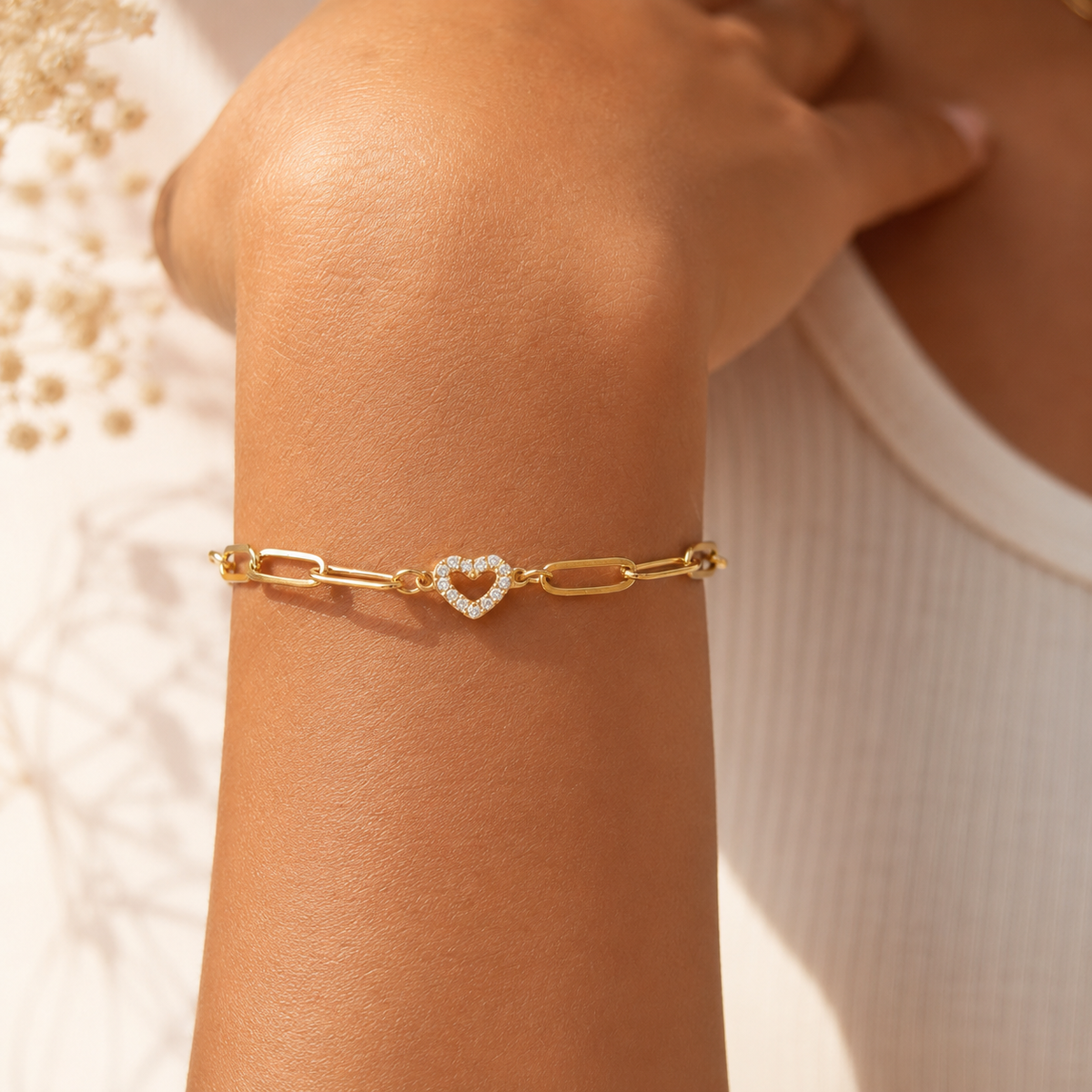 Stone Heart Paperclip Chain Bracelet – product image 3
