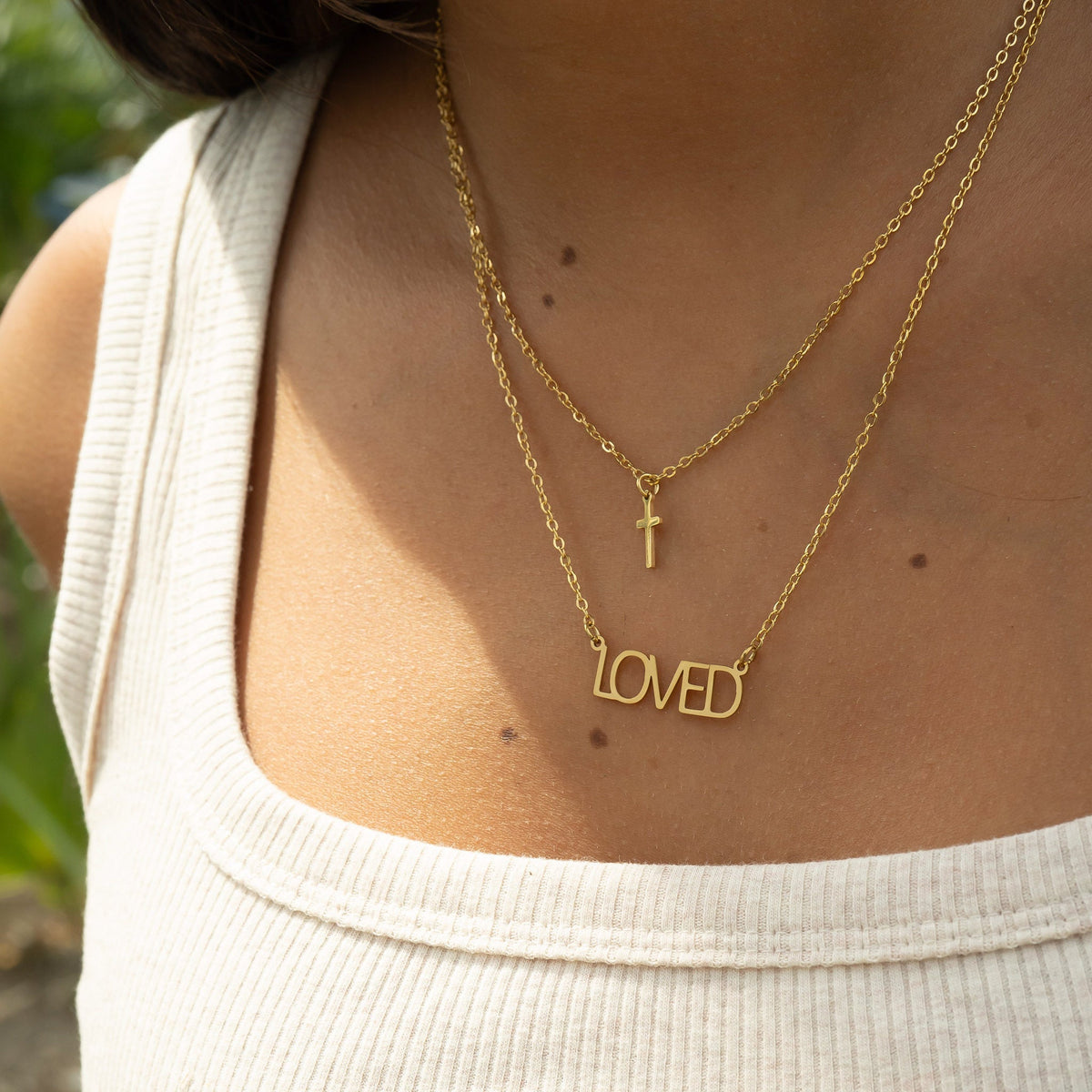 Layered Cross & Love Necklace – product image 4