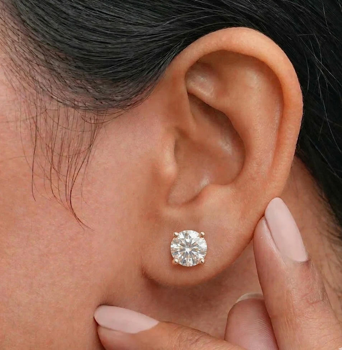 Round Lab Diamond Stud Earrings 4-Prong – product image 5