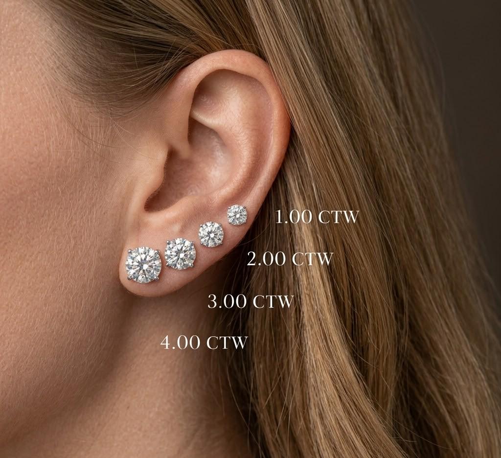Round Lab Diamond Stud Earrings 6-Prong – product image 7