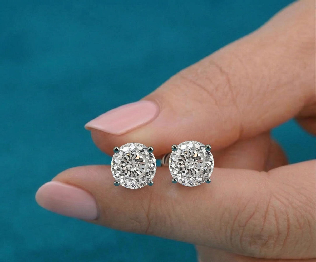 Portuguese Cut Lab Diamond Stud Earrings – 14K Solid Gold, IGI Certified