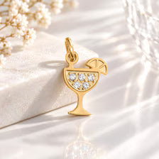 Gold Margarita Charm, Sparkling Cocktail Glass Pendant, Jewelry Supply, Tequila Lover Gift