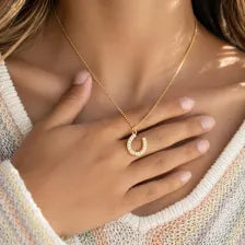 Pearl Horseshoe Charm, 18K Gold PVD Stainless Steel Pendant, Equestrian Jewelry