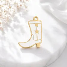 18K Gold White Cowboy Boot Charm, Western Cowgirl Pendant, Necklace Bracelet Jewelry Making Supply
