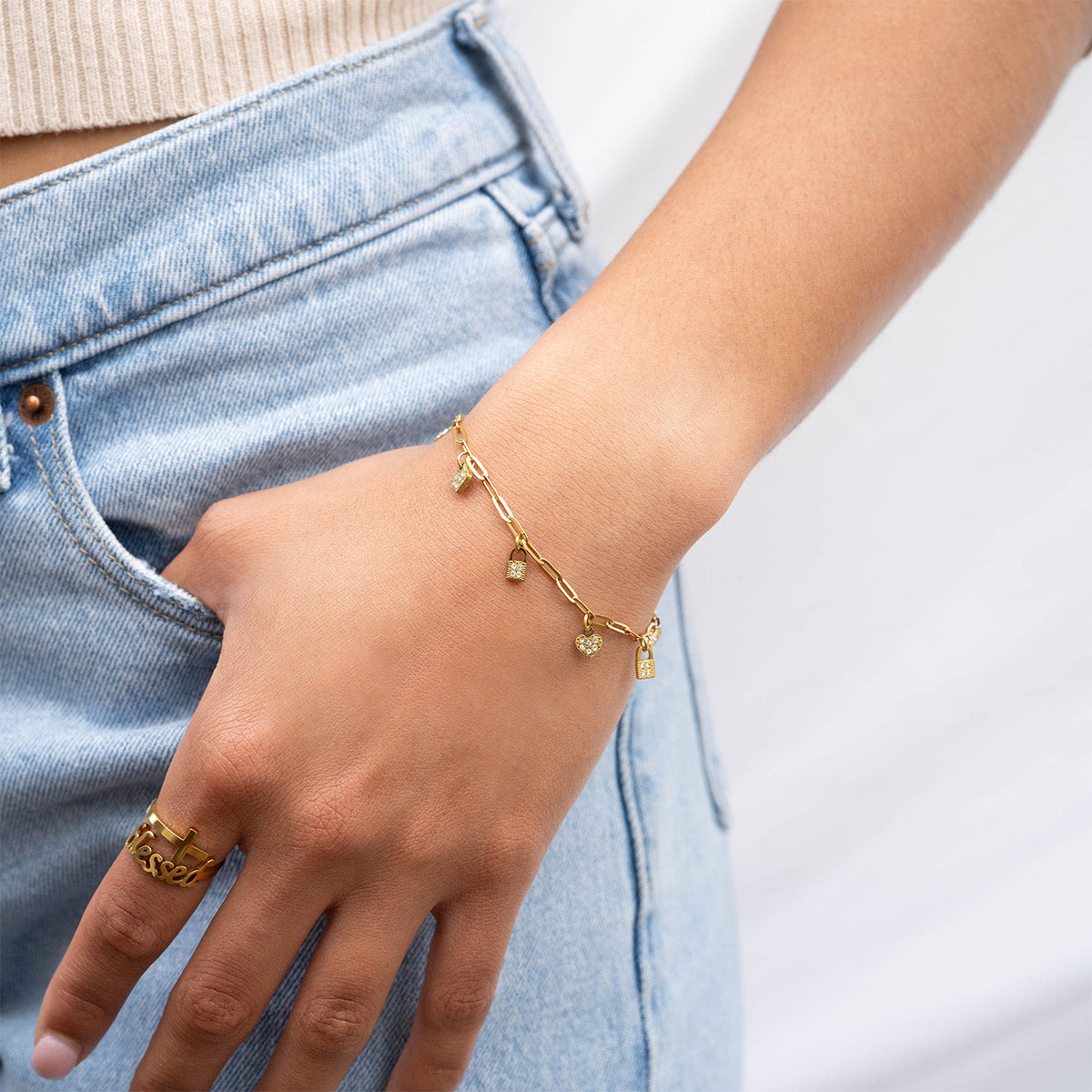 Heart & Lock Charm Bracelet – product image 2
