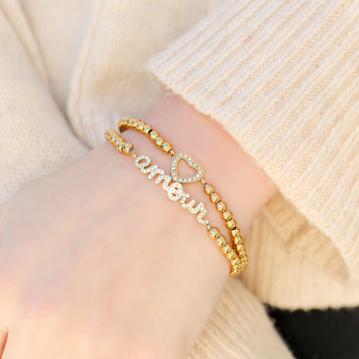 Stone Heart Beaded Stretch Bracelet – product image 2