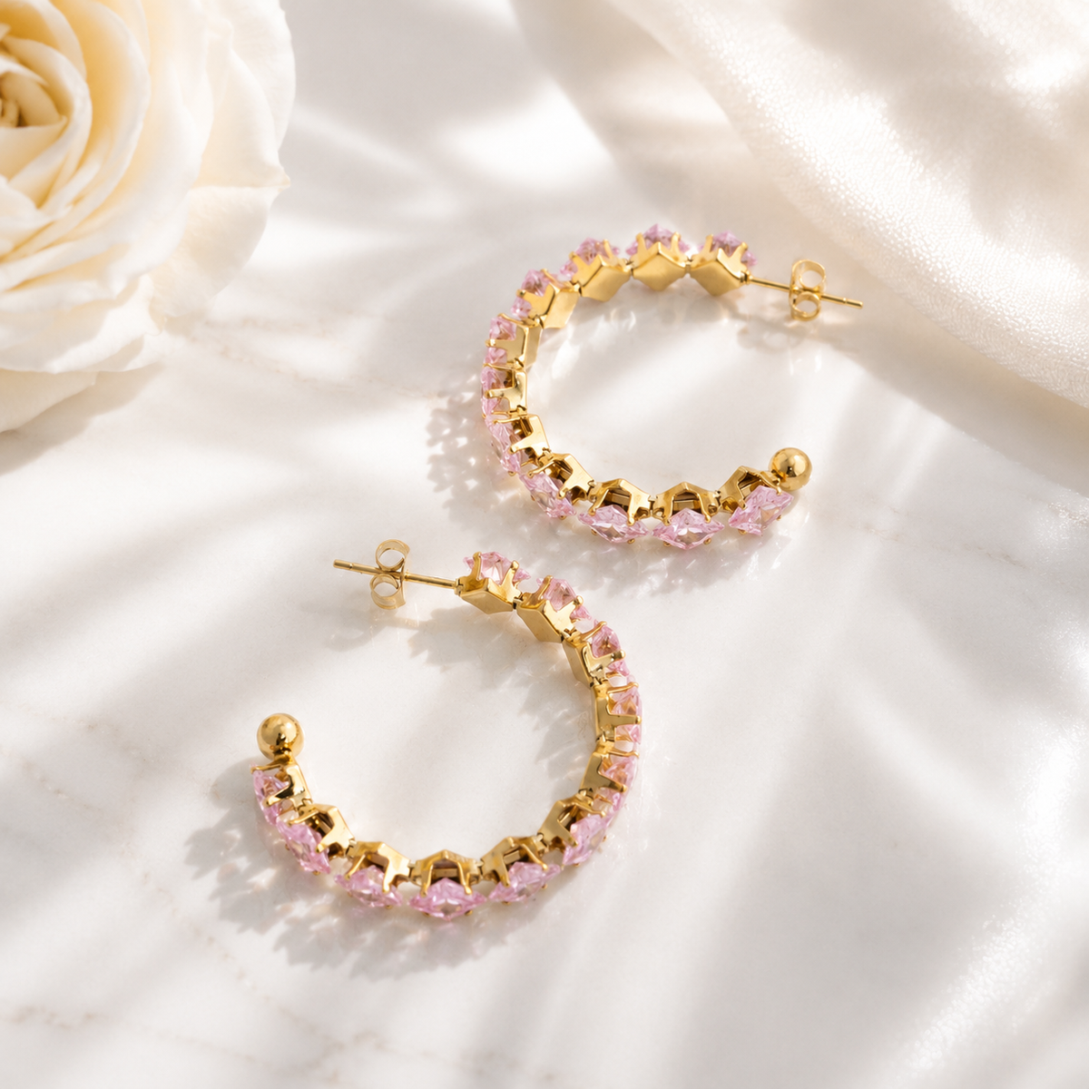 Pink Stone Hoop Earrings – product image 4