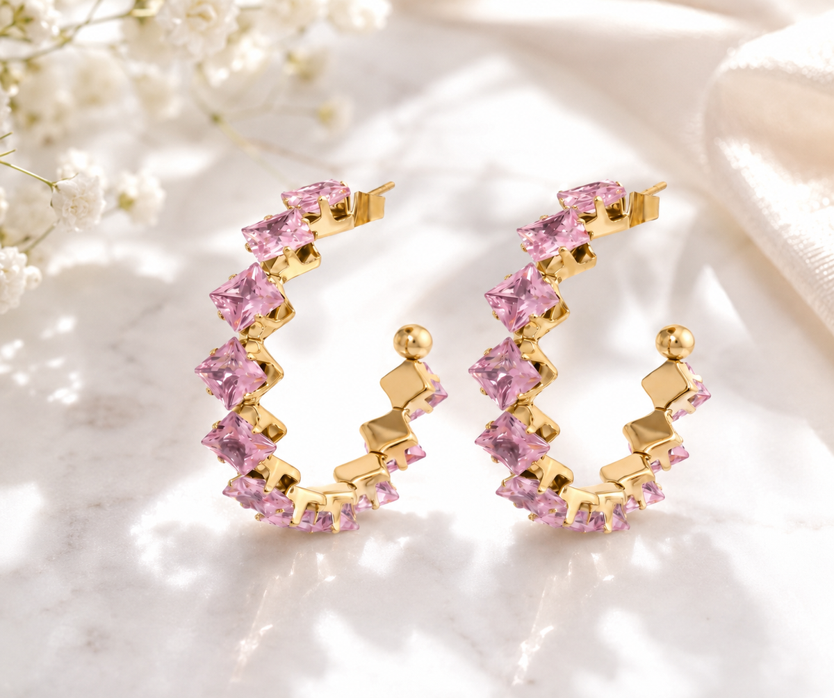Pink Stone Hoop Earrings – product image 1