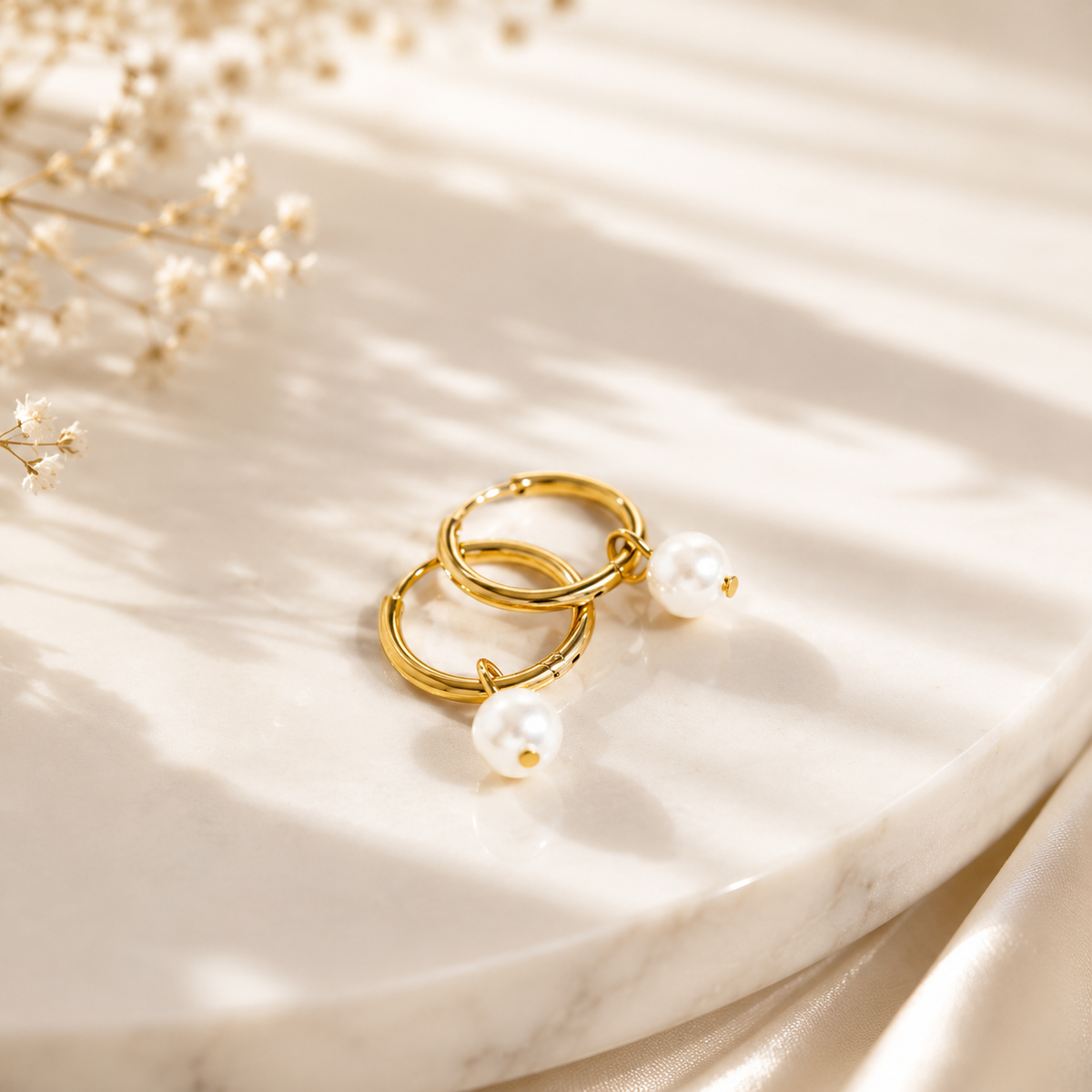 Pearl Huggie Hoop Earrings – product image 5