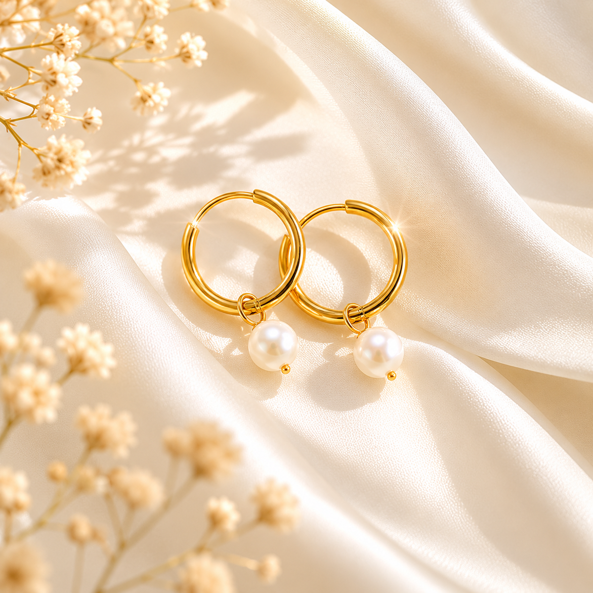 Pearl Huggie Hoop Earrings – product image 4