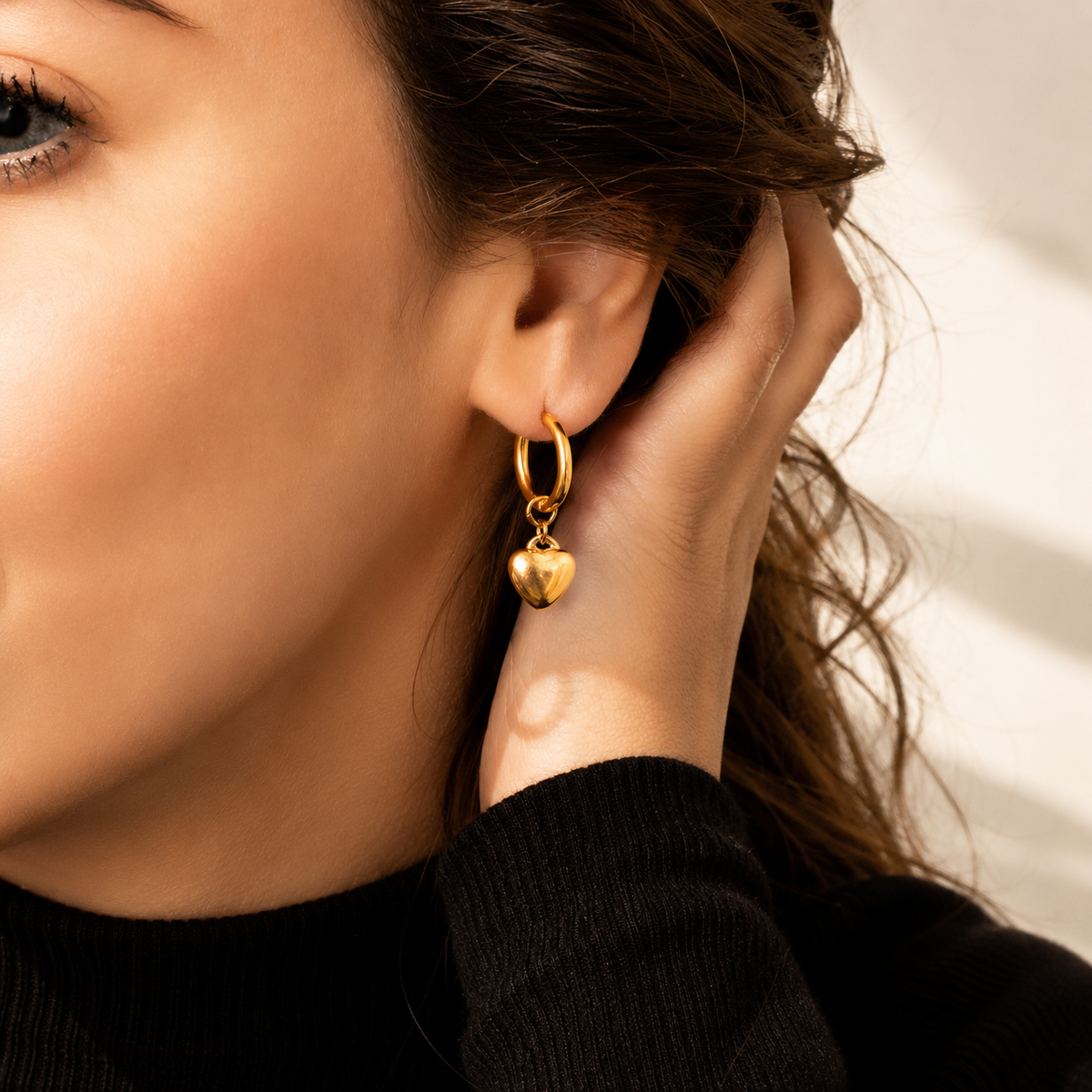 Heart Charm Huggie Hoop Earrings – product image 3
