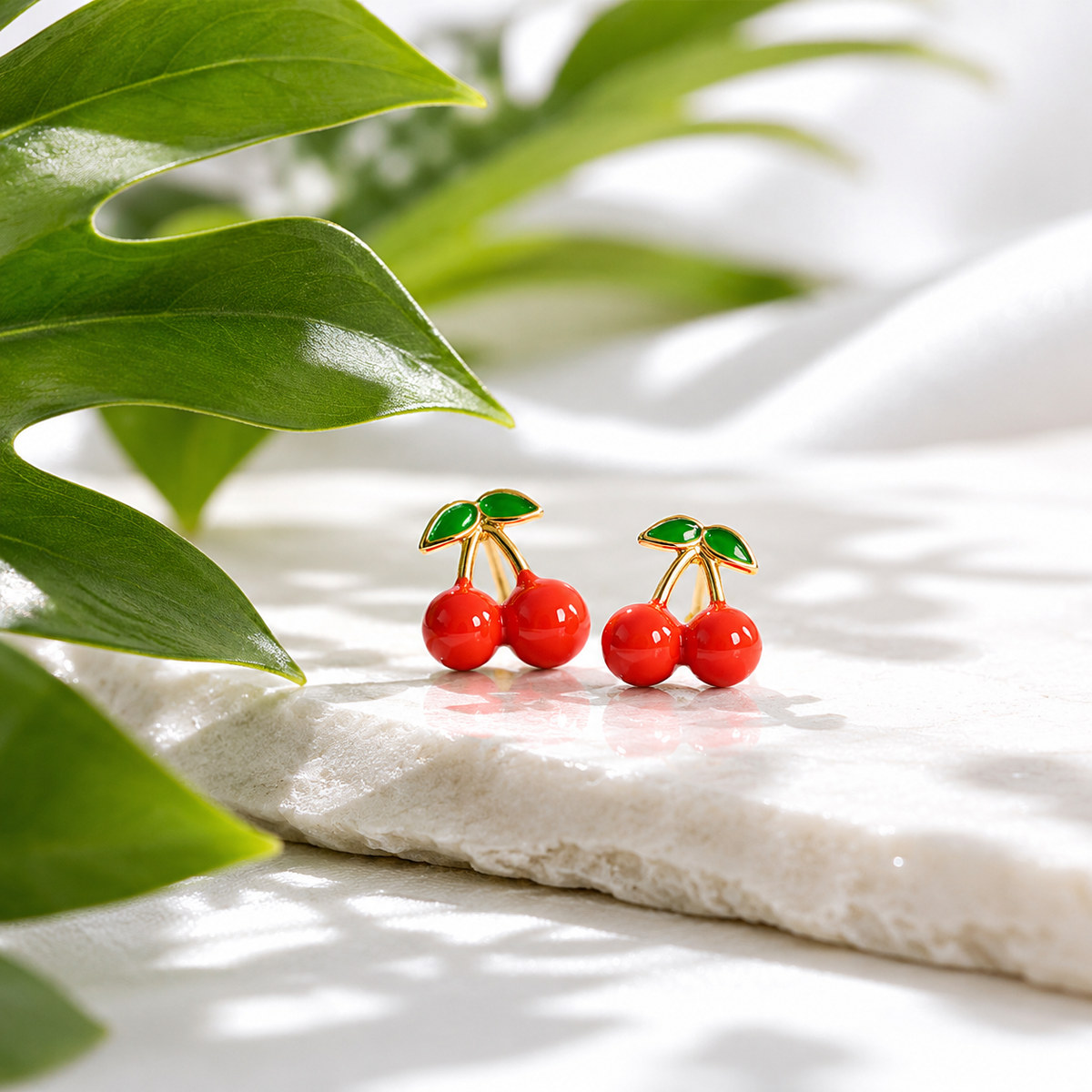 Enamel Cherry Stud Earrings – product image 4