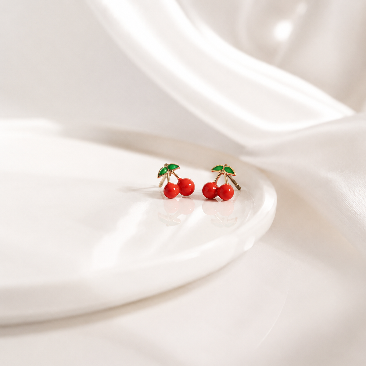 Enamel Cherry Stud Earrings – product image 3