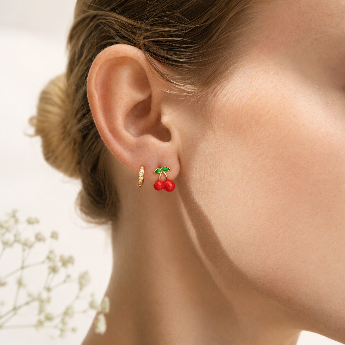 Enamel Cherry Stud Earrings – product image 2