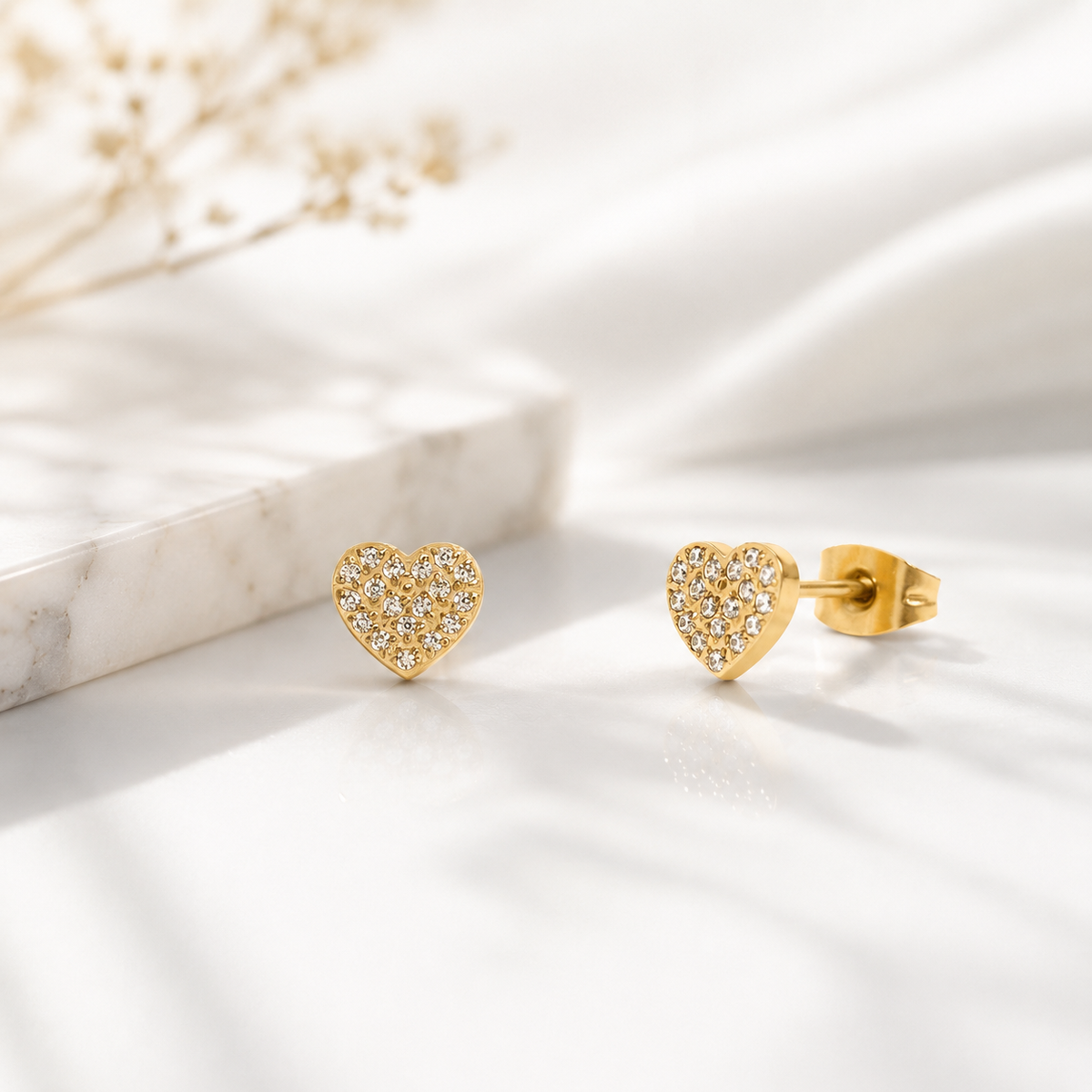 Pave CZ Heart Stud Earrings – product image 1