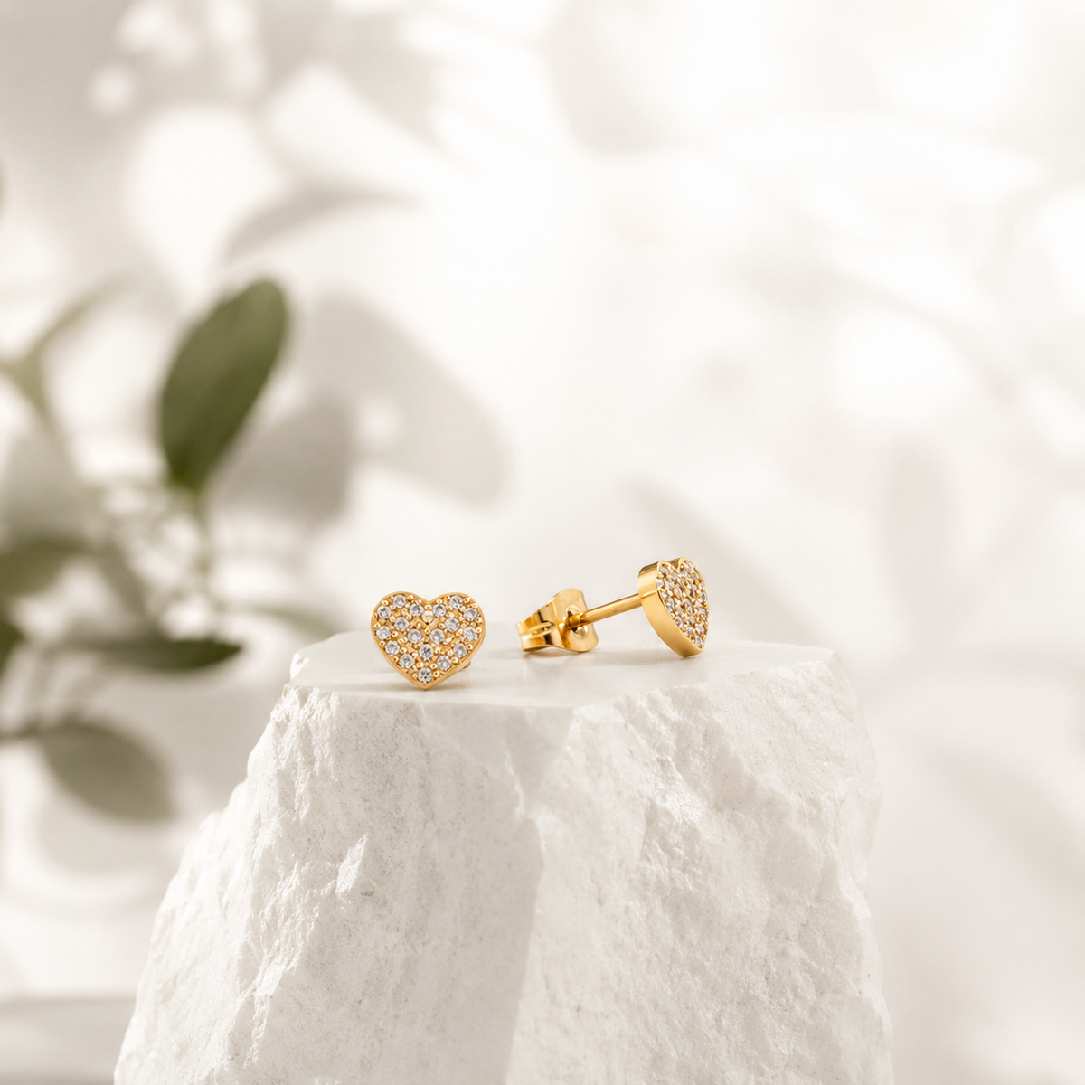 Pave CZ Heart Stud Earrings – product image 3