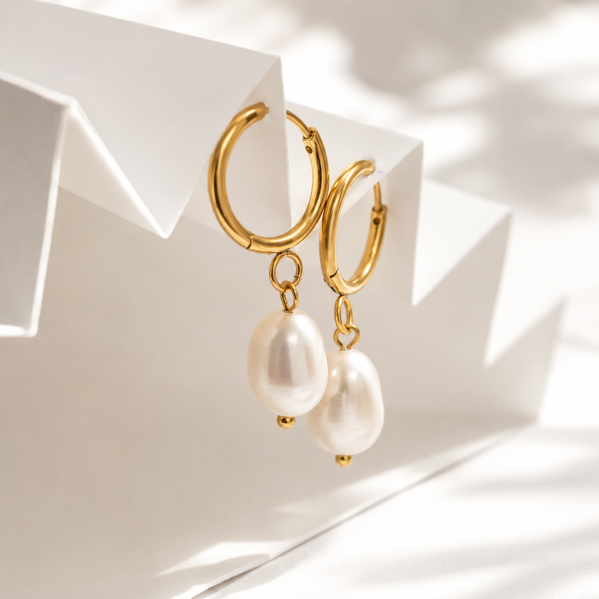 Freshwater Pearl Huggie Hoop Earrings – product image 4