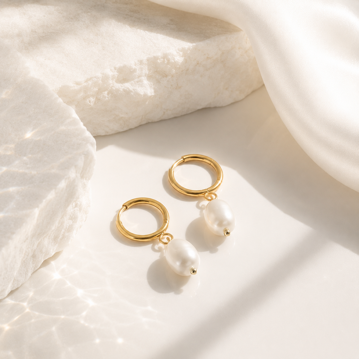 Freshwater Pearl Huggie Hoop Earrings – product image 3