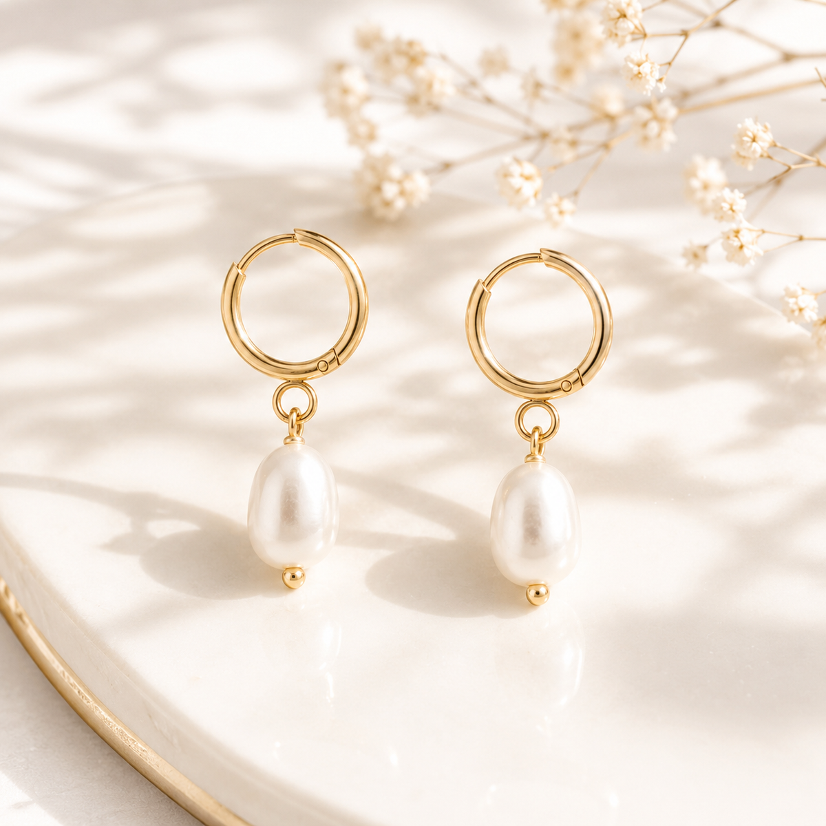 Freshwater Pearl Huggie Hoop Earrings – product image 1