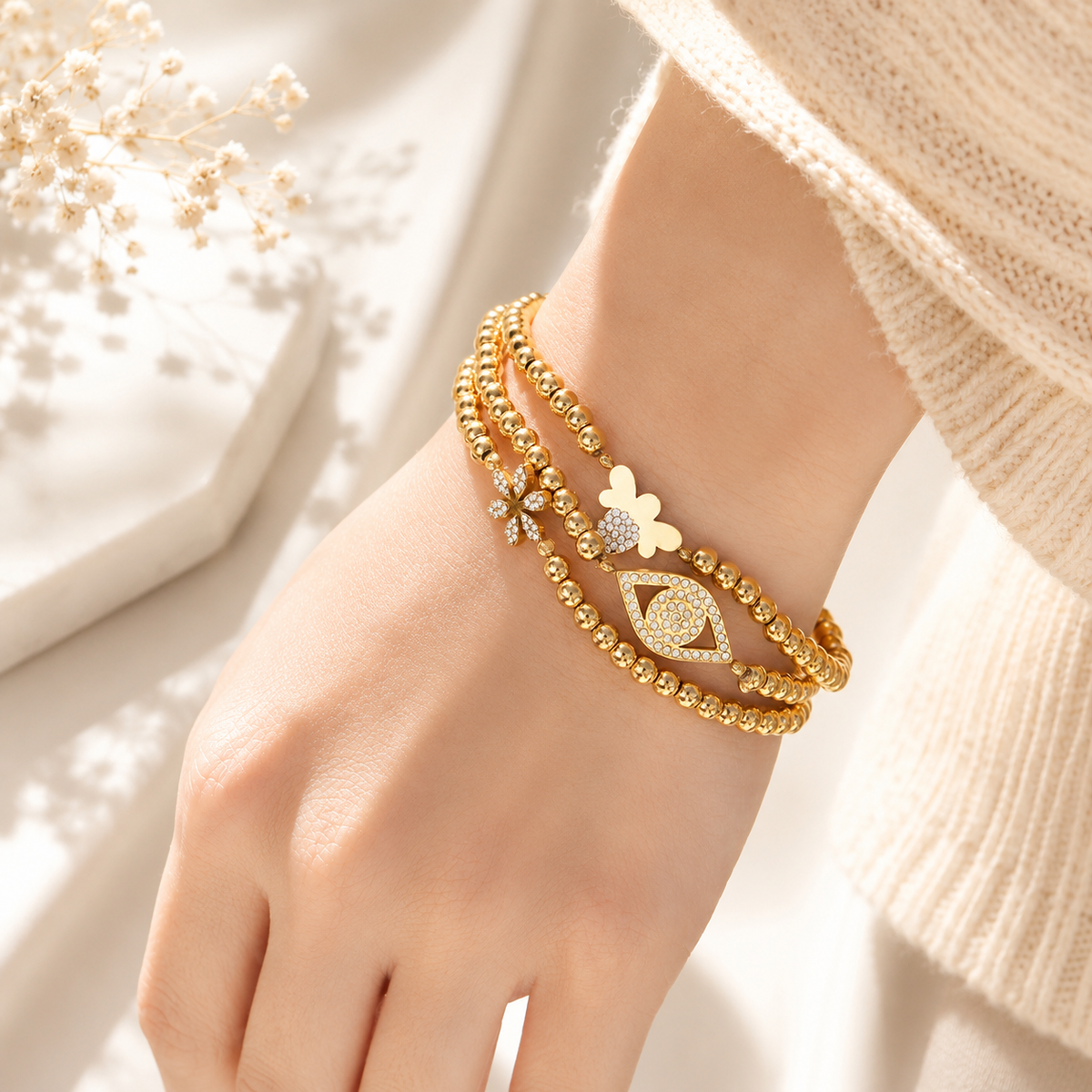 Flower Beaded Stretch Bracelet – product image 3