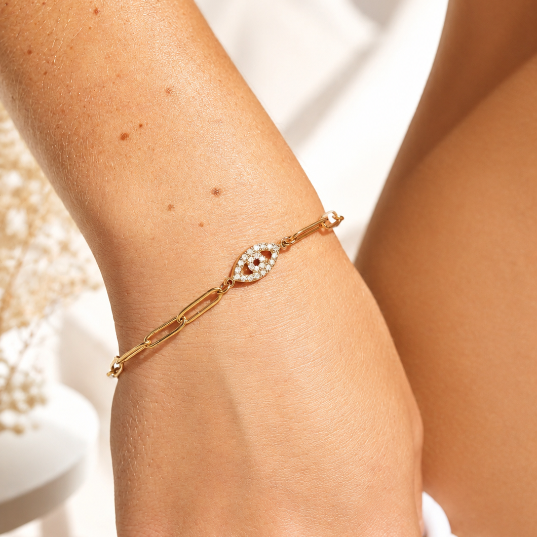 Evil Eye Paperclip Chain Bracelet – product image 2