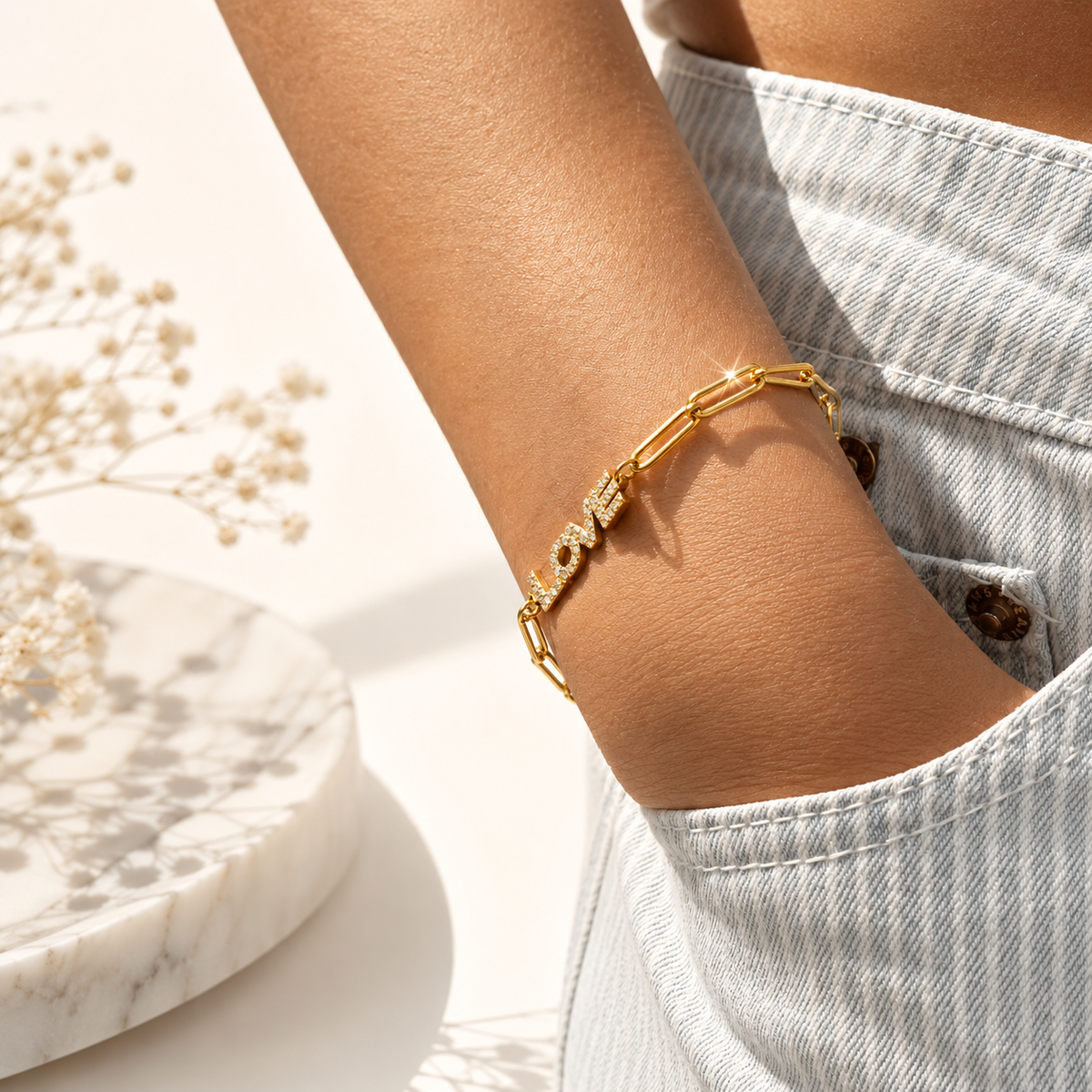 CZ Love Paperclip Chain Bracelet – product image 3