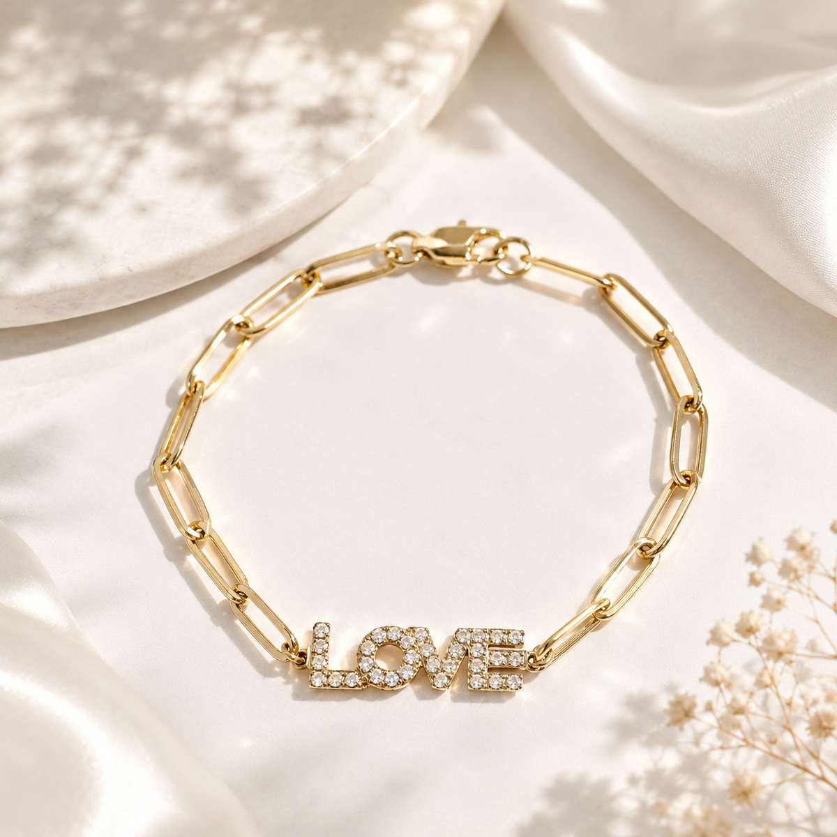 CZ Love Paperclip Chain Bracelet – product image 1