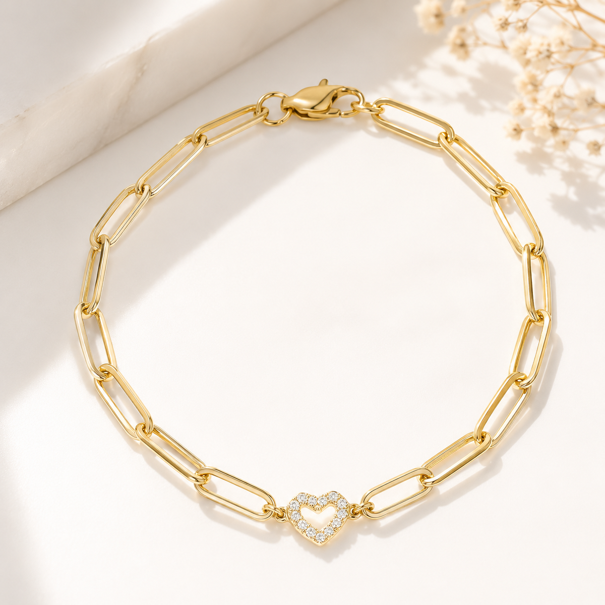 Stone Heart Paperclip Chain Bracelet – product image 1