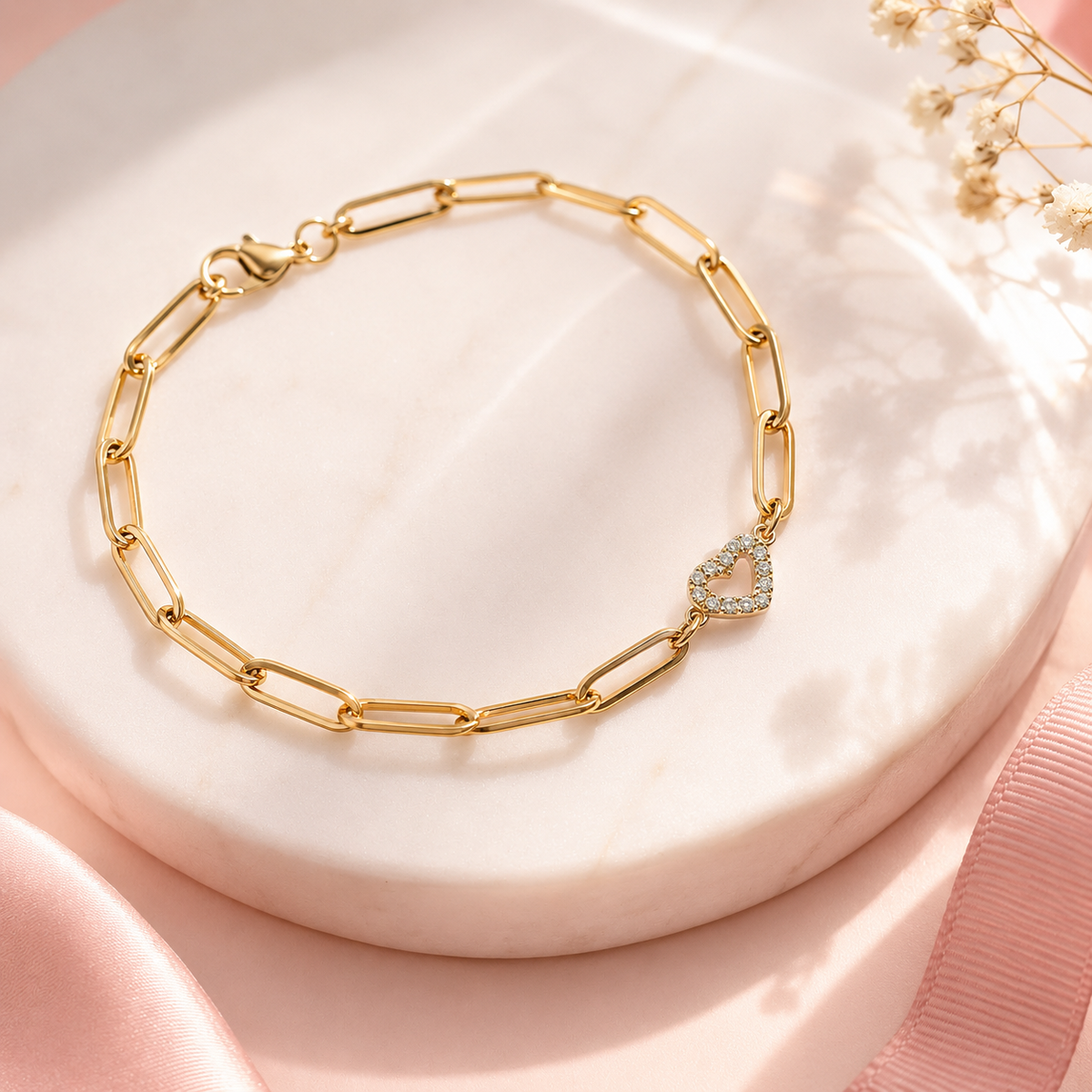 Stone Heart Paperclip Chain Bracelet – product image 2
