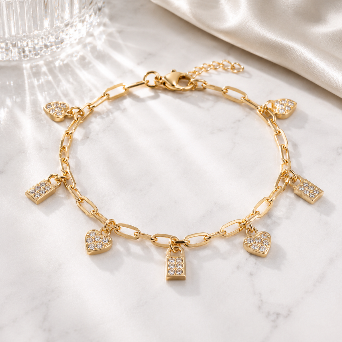 Heart & Lock Charm Bracelet – product image 1