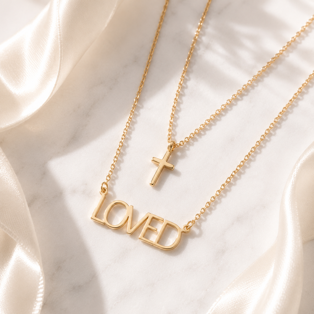 Layered Cross & Love Necklace – product image 1
