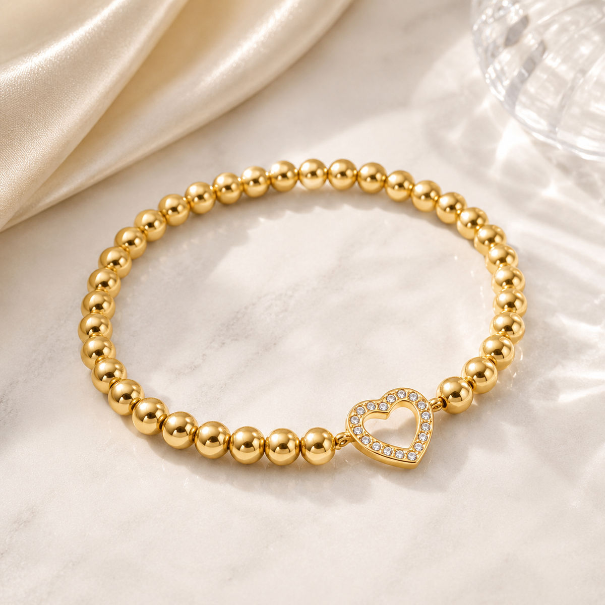 Stone Heart Beaded Stretch Bracelet – product image 1