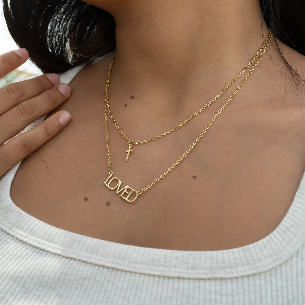 Layered Cross & Love Necklace – product image 6