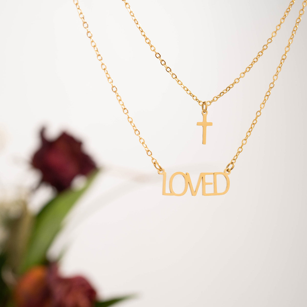 Layered Cross & Love Necklace – product image 3