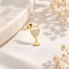 Gold Wine Glass Charm, CZ Cocktail Pendant, Stainless Steel Waterproof Jewelry Gift for Her
