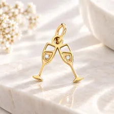 Gold Champagne Cheers Charm, Toasting Glasses Pendant, Wedding Jewelry Supply, Bridesmaid Gift