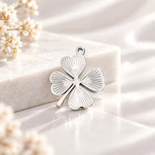 18K Gold Four Leaf Clover Charm, Sunburst Stainless Steel Pendant, Waterproof Lucky Charm