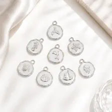 18K Gold PVD Sea Life Charm Set, White Epoxy Ocean Pendant (Jewelry Making Supply)