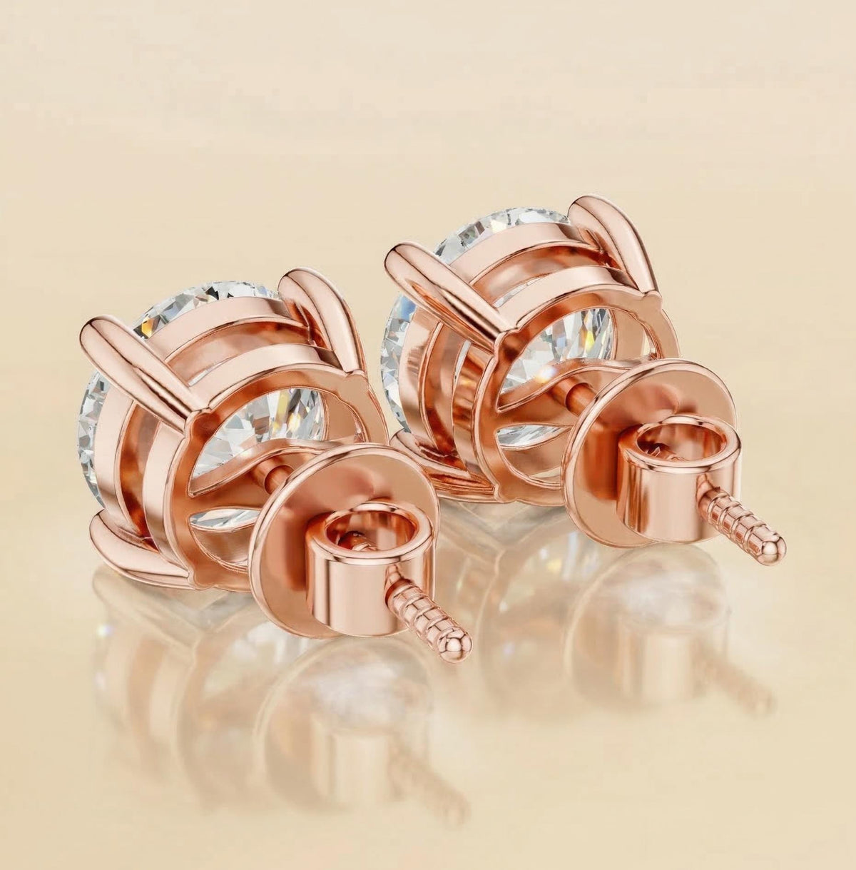 Round Lab Diamond Stud Earrings 4-Prong – product image 4