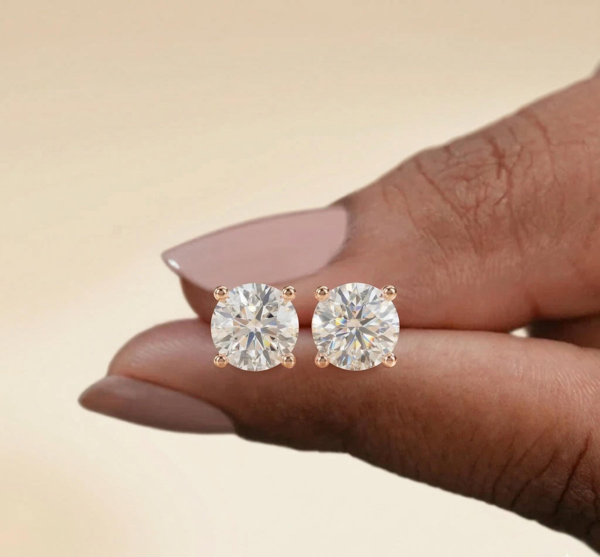 Round Lab Diamond Stud Earrings 4-Prong – Solid Gold, IGI Certified