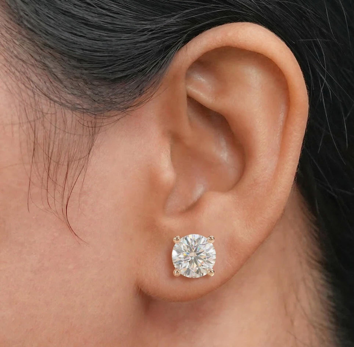 Round Lab Diamond Stud Earrings 4-Prong – product image 3
