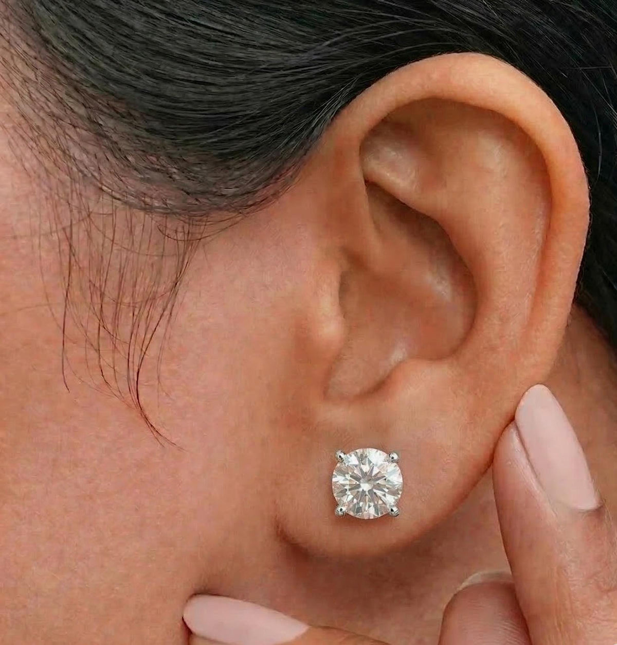 Round Lab Diamond Stud Earrings 4-Prong – product image 8