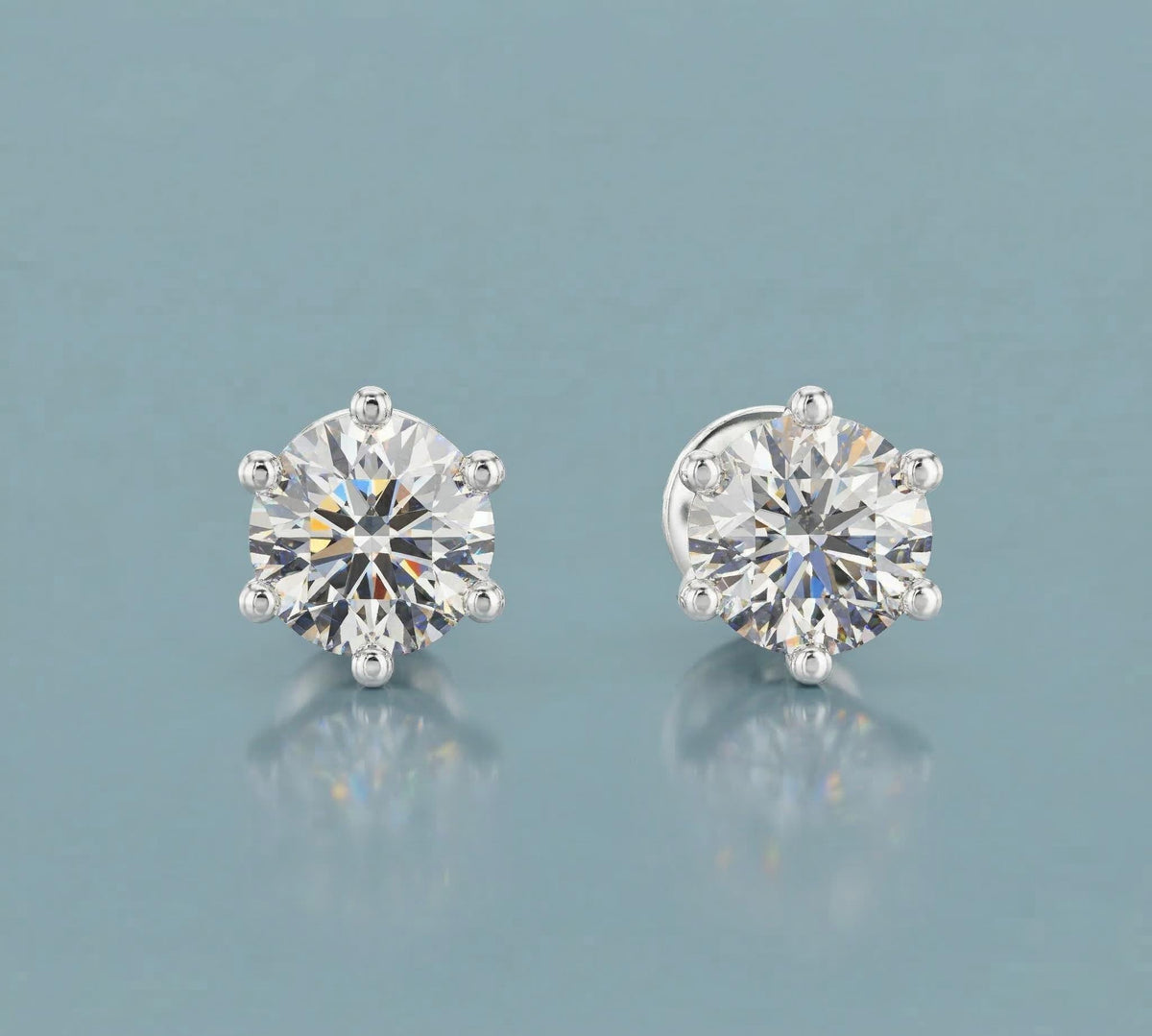 Round Lab Diamond Stud Earrings 6-Prong – product image 2