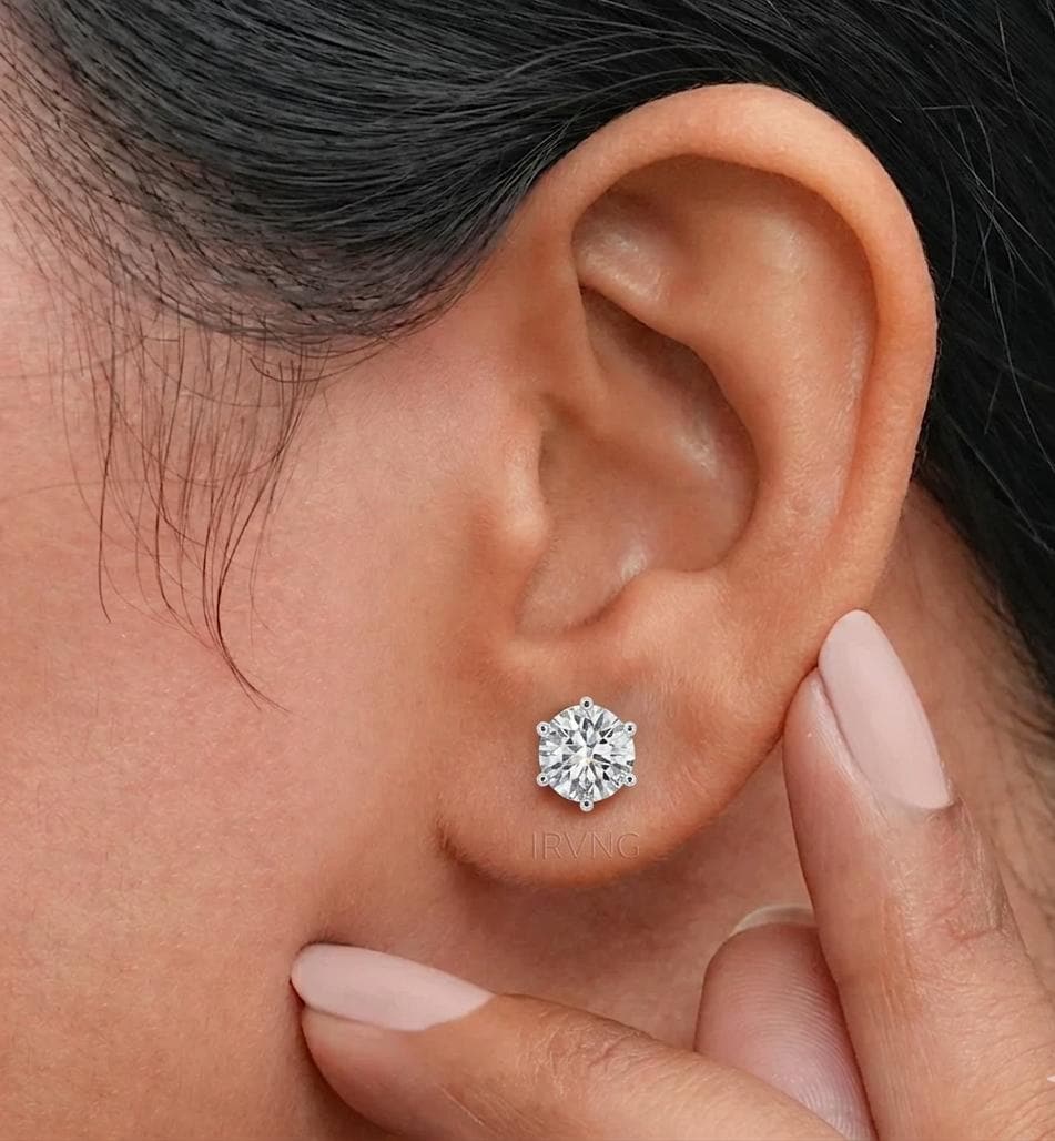 Round Lab Diamond Stud Earrings 6-Prong – product image 5