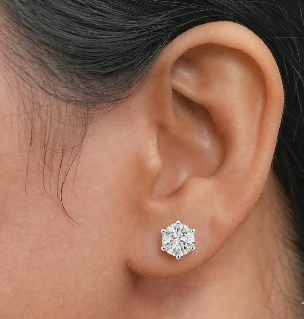 Round Lab Diamond Stud Earrings 6-Prong – product image 3