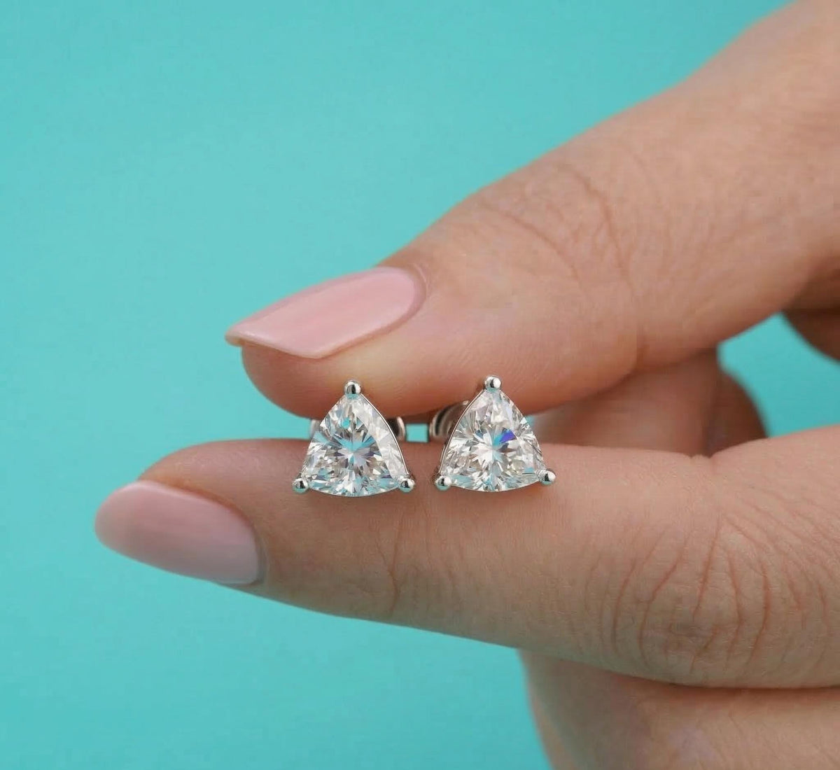 Trilliant Cut Lab Diamond Stud Earrings – Solid Gold, Screw Back